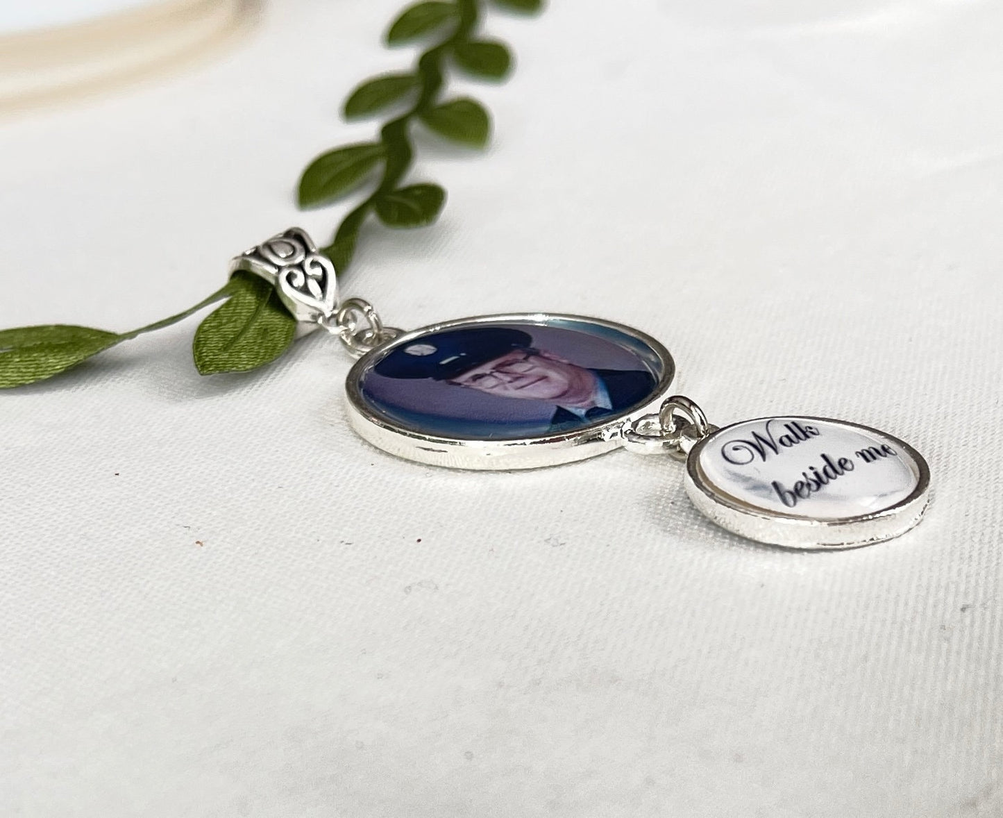 Bridal Bouquet photo charm dangle set with personalized words charm