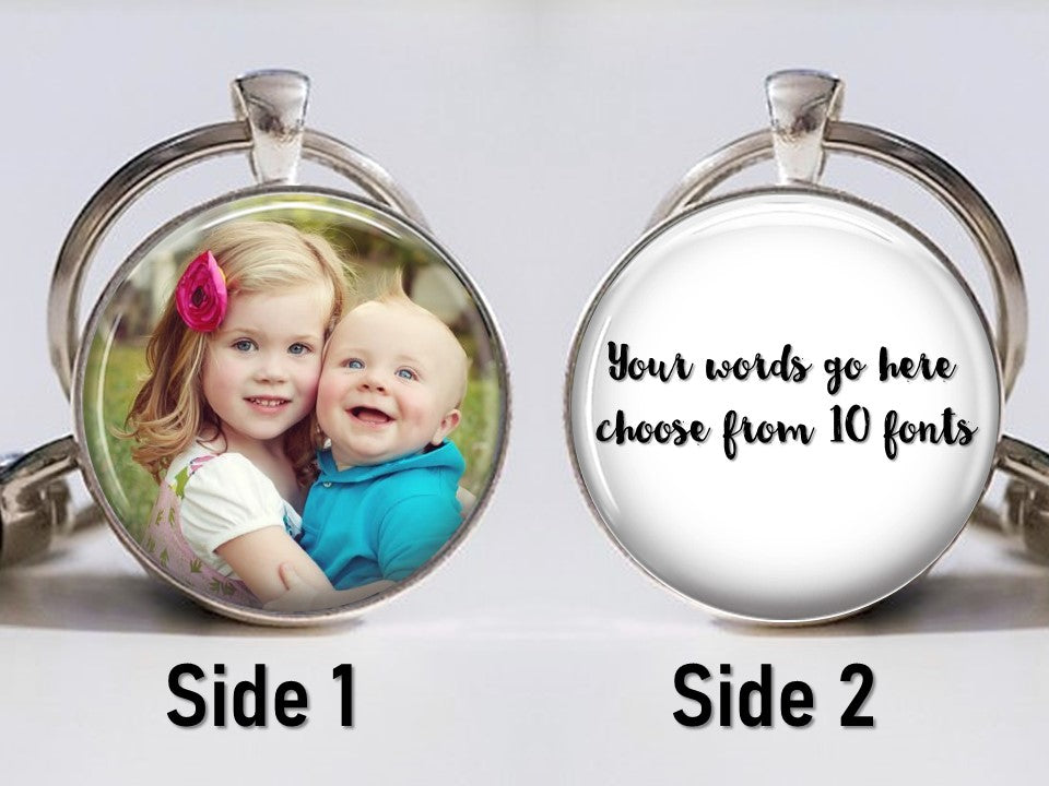Copy of Personalized Photo Keychain - Custom Picture Keyring - Double sided your own personalized words or message or name on the back