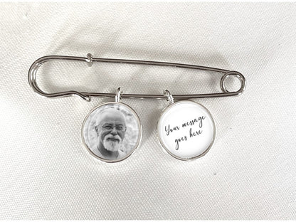Groom Lapel Pin with photo charm and personalized message